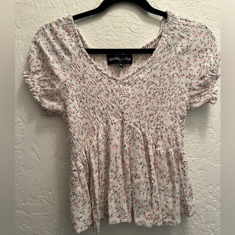 Kendall + Kylie White Floral Smocked Blouse